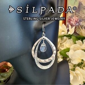 Silpada Sterling Silver Teardrop Statement Drop Earrings Crystal Dangle Designer